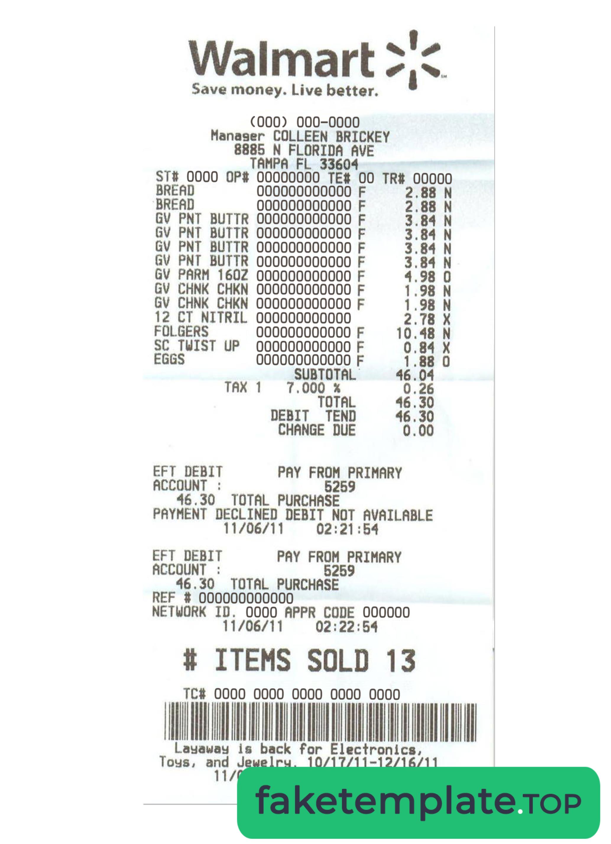 Feature of fake WALMART payment check example version 2